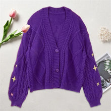Load image into Gallery viewer, Vintage Star Knit Cardigan – Retro Aesthetic V-Neck Sweater for Women
