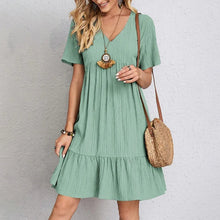Load image into Gallery viewer, 2025 Elegant V-Neck Pleated A-Line Dress – Short Sleeve Beach &amp; Casual Wear

