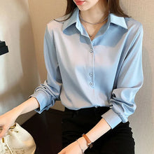 Load image into Gallery viewer, 2025 Black Chiffon Long Sleeve Shirts for Women - Korean Fashion Blouse

