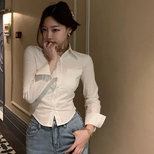 Load image into Gallery viewer, Elegant Korean-Inspired Cropped Blouse – Slim Fit Y2K Office Streetwear Top for Women
