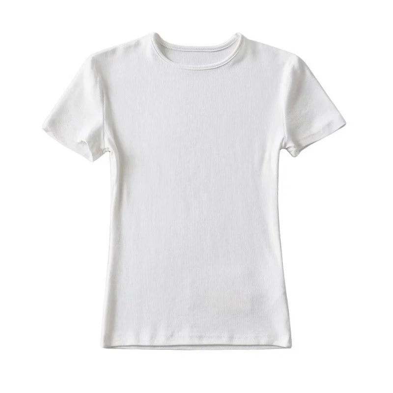 2025 Casual Summer Women's Skinny Fit O-neck Crop Top T-Shirt