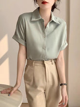 Load image into Gallery viewer, 2025 Elegant Vintage Women’s Short Sleeve Blouses - Trendy Korean Fashion
