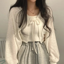 Load image into Gallery viewer, Thin White Cardigan for Women, Summer 2025, Knitted with Tie, Korean Style
