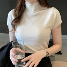 Load image into Gallery viewer, Elegant Half-High Neck T-Shirt – Women&#39;s Solid Color Casual Korean Style Top

