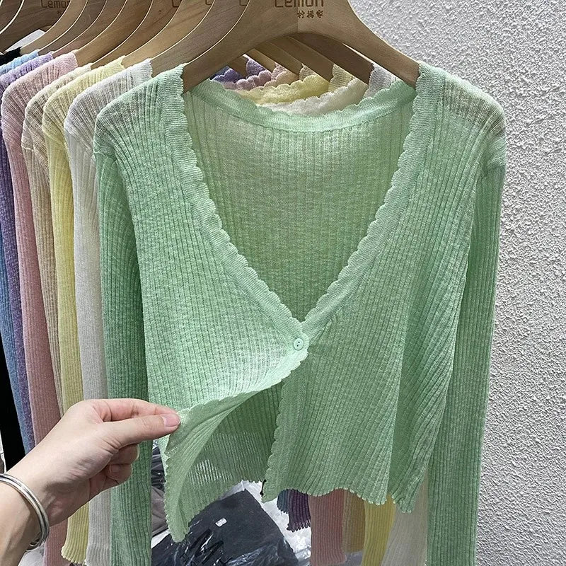 Pastel Knit Crop Cardigan – Lightweight Button Jacket