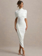 Load image into Gallery viewer, Sexy Backless Ruched Maxi Dress for Women – Turtleneck Half Sleeve High Waist
