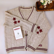 Load image into Gallery viewer, Vintage Star Knit Cardigan – Retro Aesthetic V-Neck Sweater for Women
