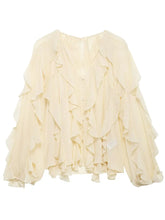Load image into Gallery viewer, Burgundy Ruffle Layered Blouse – Elegant Loose-Fit Long Sleeve Shirt for Women
