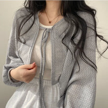 Load image into Gallery viewer, Thin White Cardigan for Women, Summer 2025, Knitted with Tie, Korean Style
