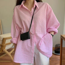Load image into Gallery viewer, Korean-Inspired Plaid Shirt – Long Sleeve Sunscreen Shirt for Women, Casual &amp; Loose Fit
