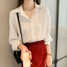 Load image into Gallery viewer, 2025 Black Chiffon Long Sleeve Shirts for Women - Korean Fashion Blouse
