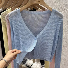 Load image into Gallery viewer, Pastel Knit Crop Cardigan – Lightweight Button Jacket

