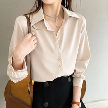 Load image into Gallery viewer, 2025 Black Chiffon Long Sleeve Shirts for Women - Korean Fashion Blouse
