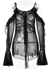 Load image into Gallery viewer, 2025 Sexy Black Mesh Long Sleeve Spaghetti Strap Dress
