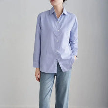Load image into Gallery viewer, 2025 Blue Striped Loose Shirt for Women - Casual Long Sleeve Fashion
