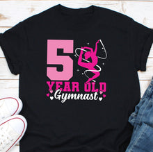 Load image into Gallery viewer, a t - shirt with the number five year old gymnastics
