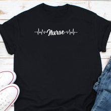 Load image into Gallery viewer, a black t - shirt with the word nurse on it
