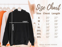 Load image into Gallery viewer, a size chart for a hoodie with measurements
