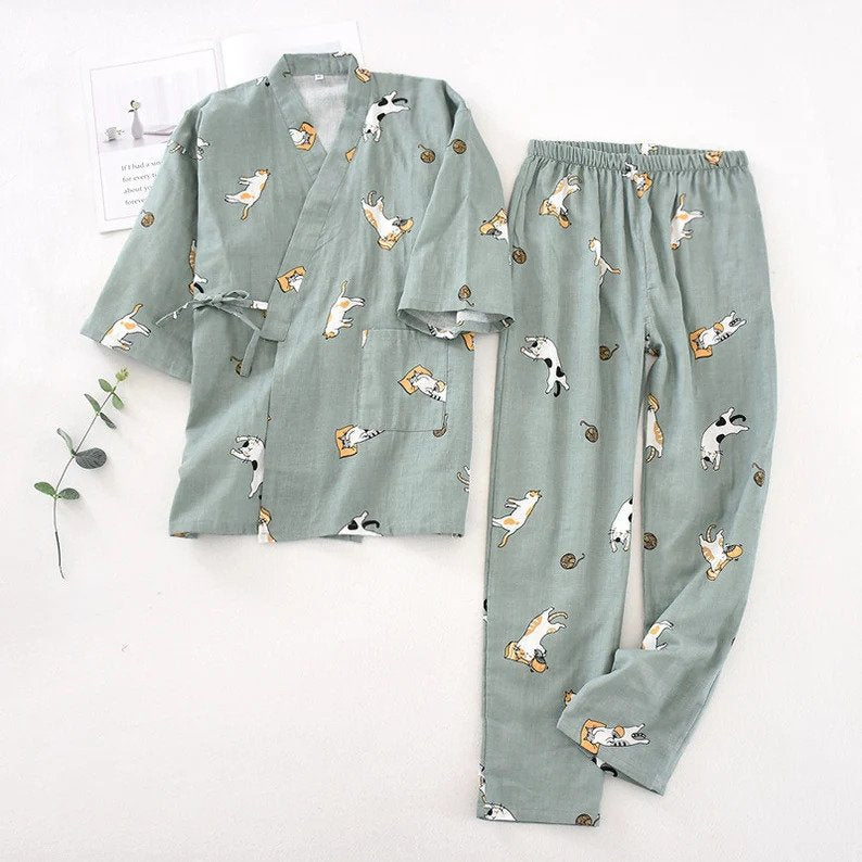100% Cotton Kimono Pajamas Set Sleepwear