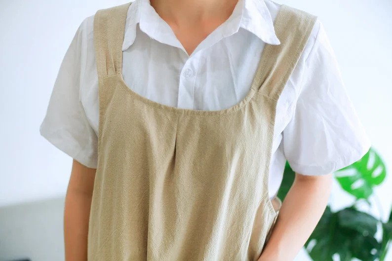 CROSS BACK APRON with pockets / Japanese style linen apron, Vegas/  Christmas Gift