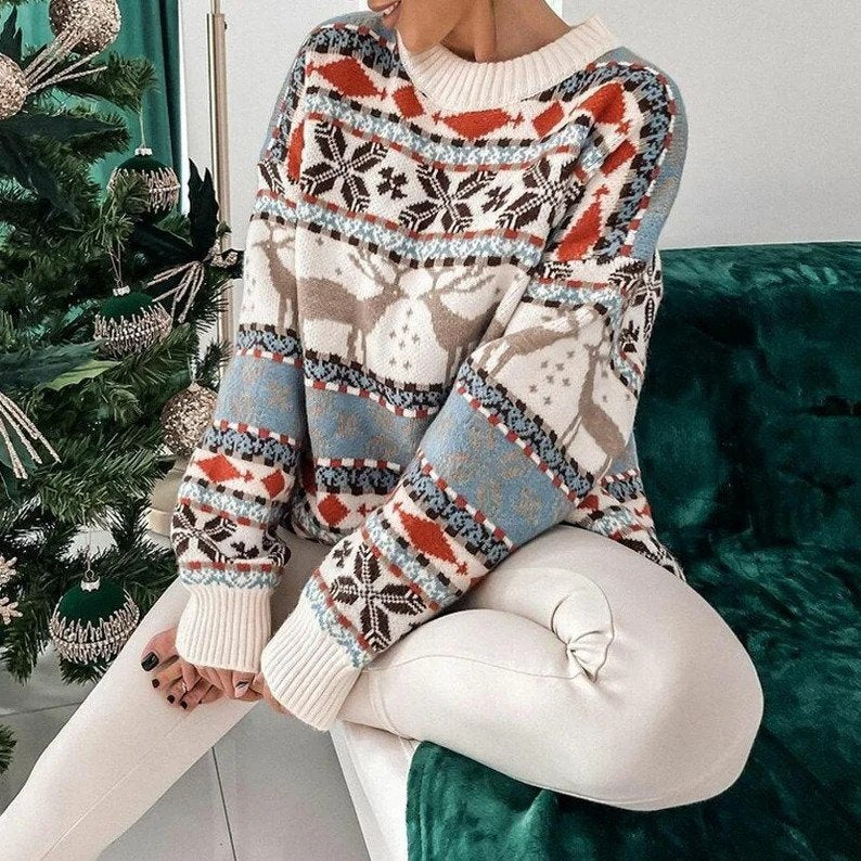 Pullover Christmas Sweater Women - Reindeer Ugly Sweater