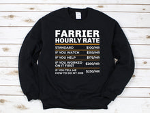 Load image into Gallery viewer, Farrier Hourly Rate sweatshirt, Funny Farrier sweatshirt, Farrier Gifts, Funny Farrier Gift, Farrier sweatshirt

