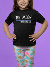 Load image into Gallery viewer, My Daddy Protects This Line Shirt, Thin Blue Line Shirt, Police Kid Shirt, Deputy Kid Shirt
