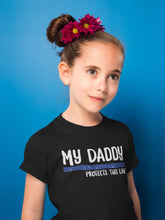 Load image into Gallery viewer, My Daddy Protects This Line Shirt, Thin Blue Line Shirt, Police Kid Shirt, Deputy Kid Shirt
