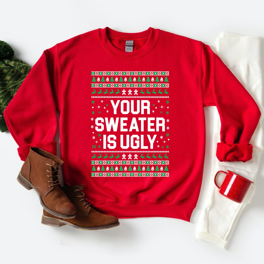 Your Sweater Is Ugly Sweatshirt, Adult Christmas Sweater, Funny Ugly Sweatshirt