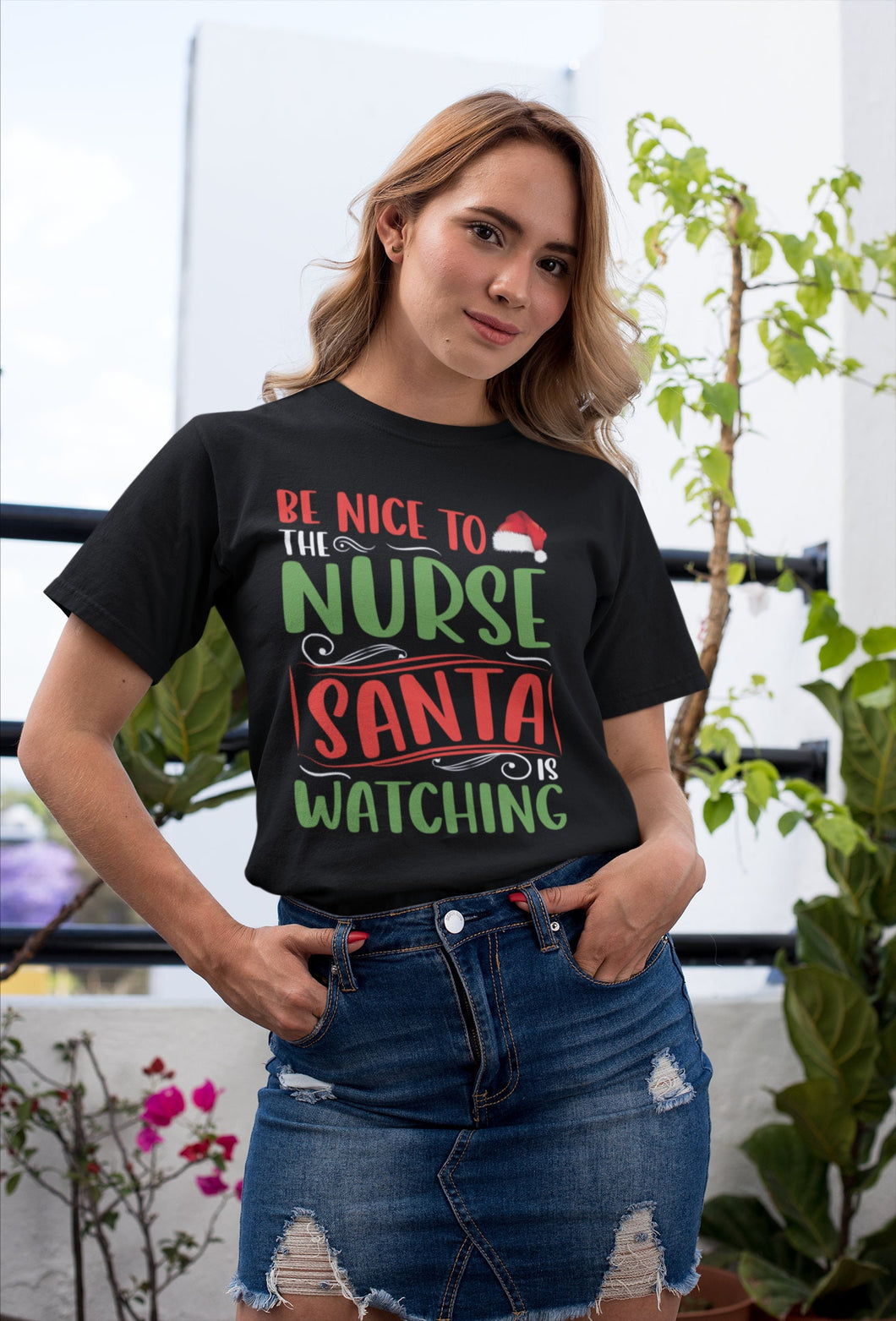 Be Nice To The Nurse Santa Is Watching Shirt, Nurse Christmas Shirt