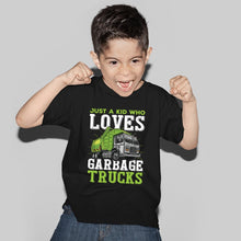 Load image into Gallery viewer, Just A Kid Who Loves Garbage Trucks Shirt for Kids Boy Girl, Garbage Truck Shirt, I Love Garbage Trucks
