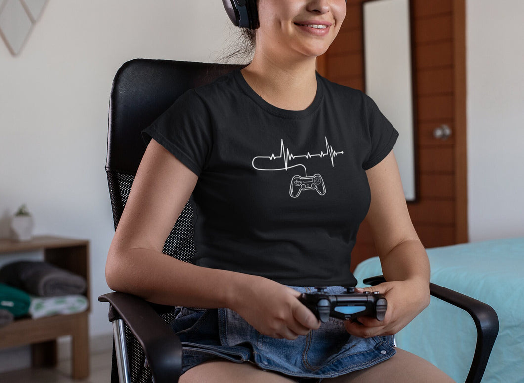 Gamer Heartbeat T-Shirt - Unisex Funny Birthday Video Game Controller Shirt - Gaming Gift