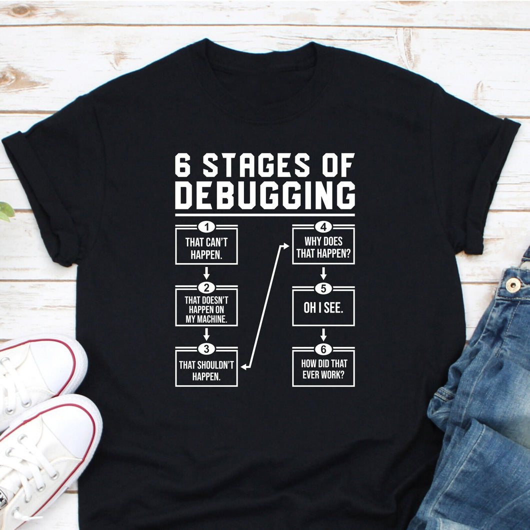 6 Stages Of Debugging Shirt, Software Engineer Gift, Computer Nerd Shirt, Code Debug Tee