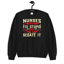 Load image into Gallery viewer, Nurses We Can&#39;t Fix Stupid But We Can Sedate It Shirt, Nurse Gift LPN RN Gift
