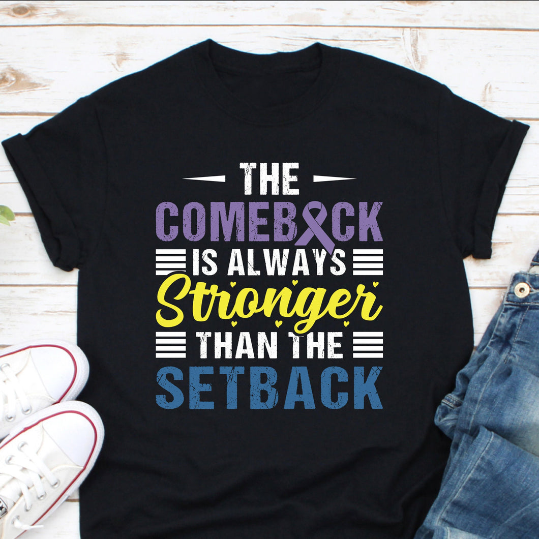 Bladder Cancer Shirt, The Comeback is Always Stronger Than The Setback Shirt, Blue Purple Ribbon Shirt