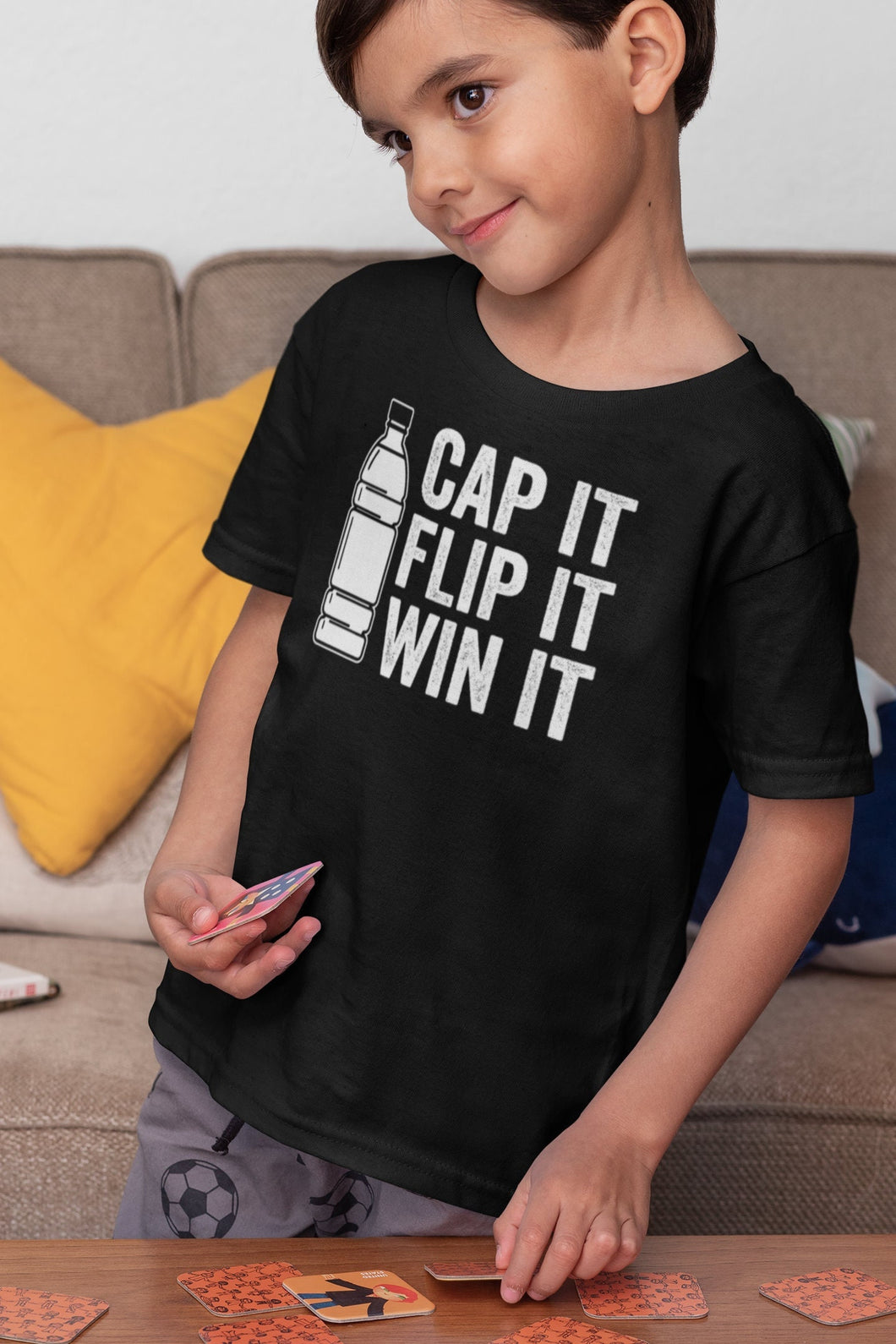 Cap It Flip It Win It Shirt, Funny Bottle Flipping Game Kids, Bottle Flip Champion Shirt