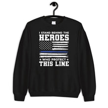 Load image into Gallery viewer, I Stand Behind The Heroes Who Protect This Line Shirt, Thin Blue Line Shirt, Police Officer Support Shirt
