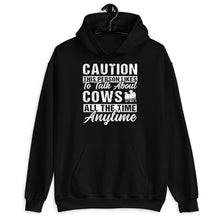 Load image into Gallery viewer, Caution This Person Likes To Talk About Cows Shirt, Cow Farmer Shirt, Cow Owner Shirt, Linear Cow Shirt
