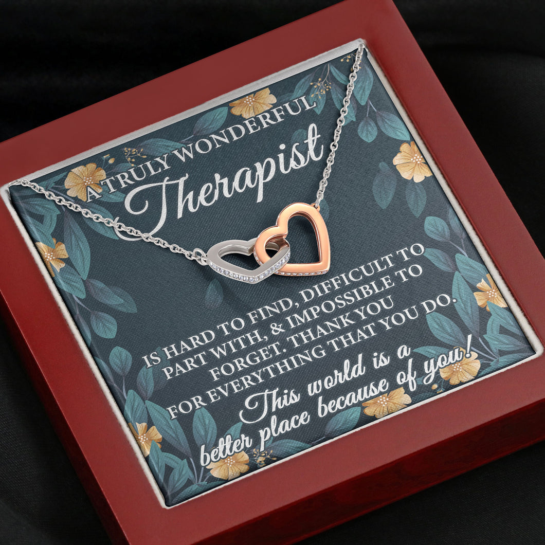 A Truly Wonderful Therapist Necklace, Occupational Therapist Goodbye Gift, Interlocking Heart For Physical Therapist