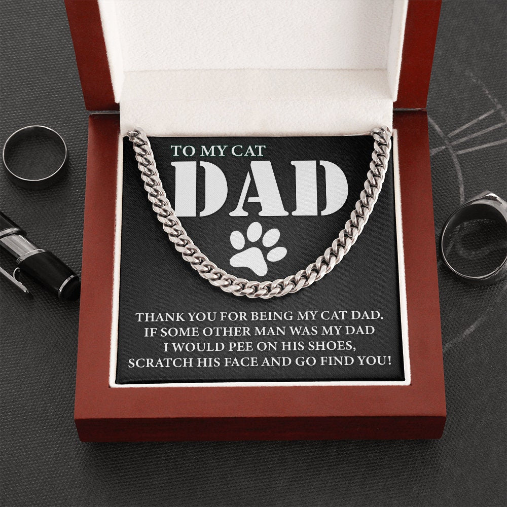 To My Cat Dad Necklace, Link Chain Necklace For Cat Dad, Cat Owner Gift, Cat Lovers Gift