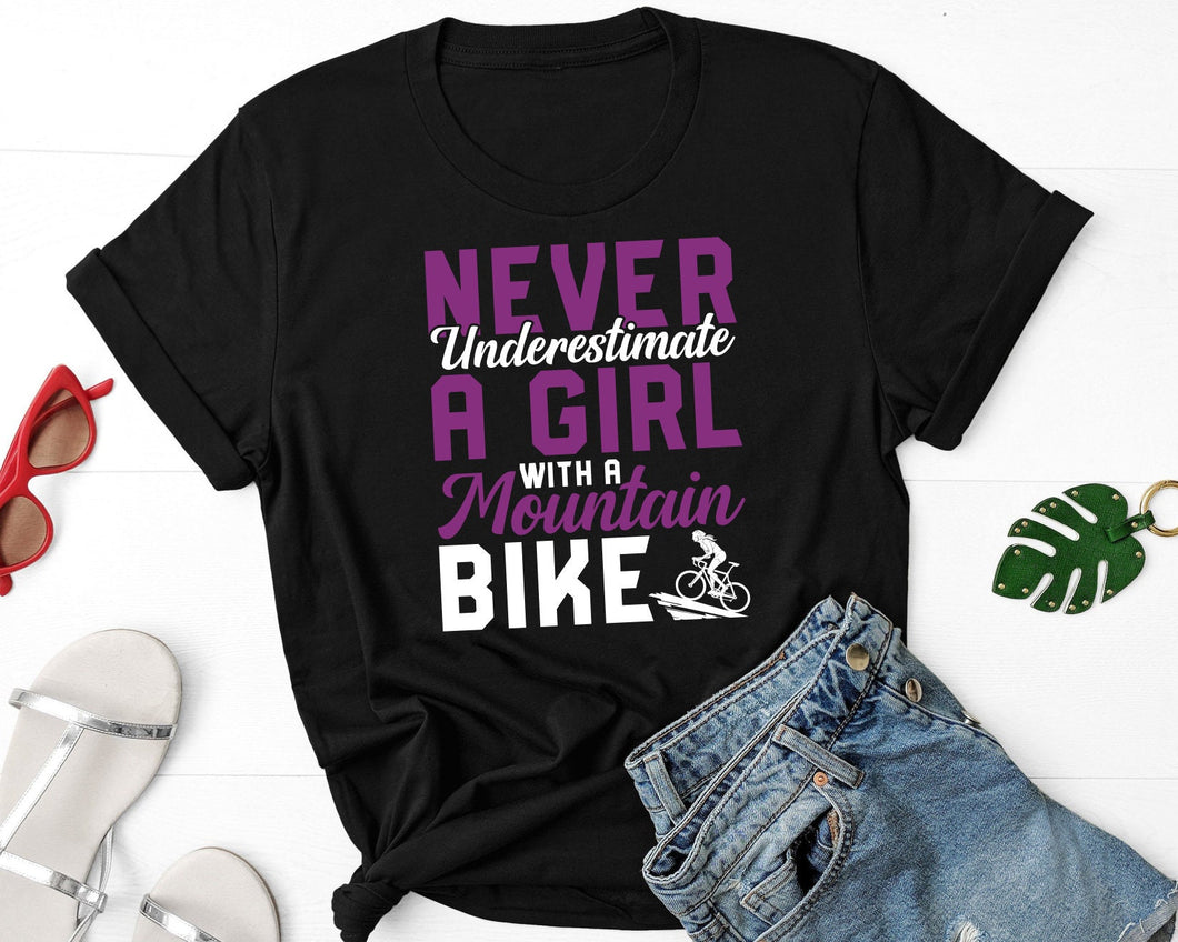 Never Underestimate A Girl With A Mountain Bike Shirt, Mountain Biker Shirt, Girl Biker Shirt, Biking Shirt