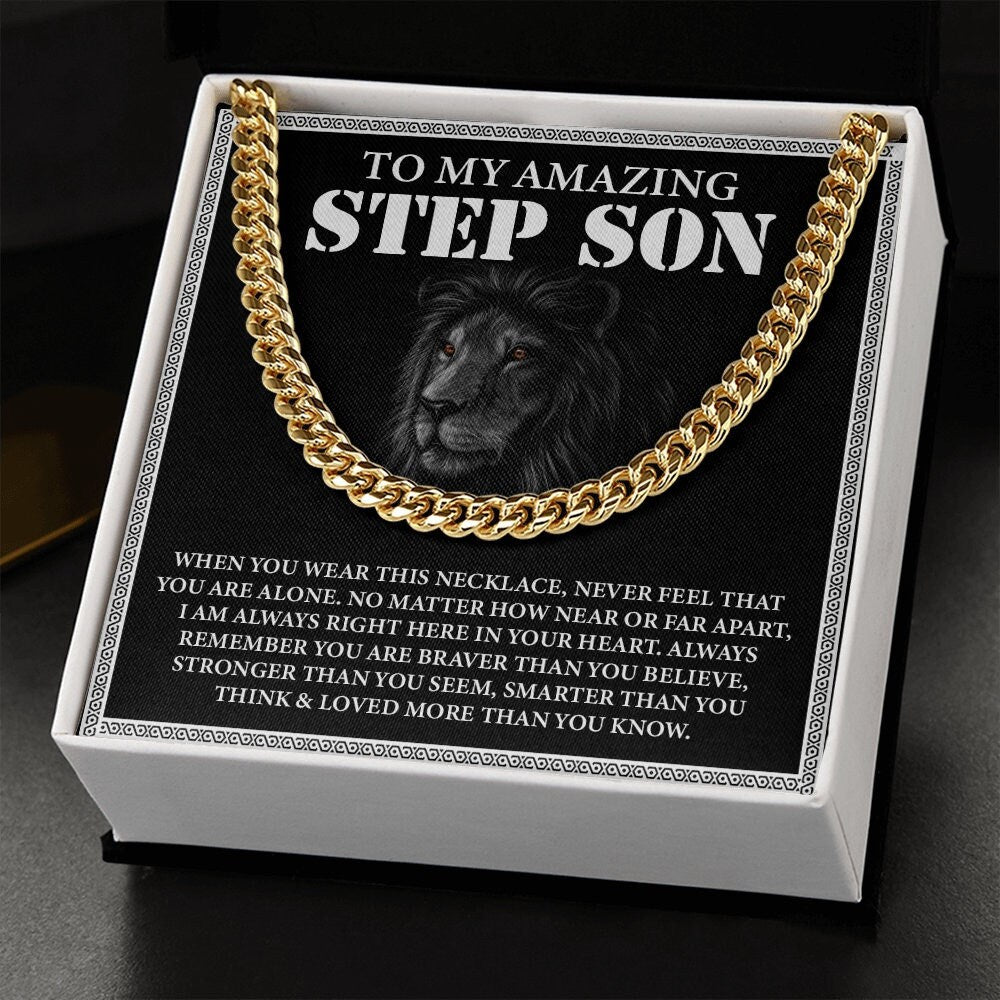 To My Amazing Step Son Necklace, Stepson Gift, Stepson Birthday Gift, Cuban Link Chain For Stepson