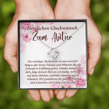 Load image into Gallery viewer, Herzlichen Gluckwunsh Zum Abitur Necklace, Abitur Love Knot, Abitur Gift Chain, Abitur 2022 Necklace
