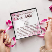 Load image into Gallery viewer, Herzlichen Gluckwunsh Zum Abitur Necklace, Abitur Love Knot, Abitur Gift Chain, Abitur 2022 Necklace
