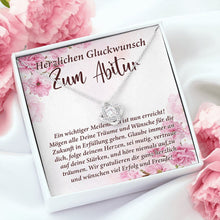 Load image into Gallery viewer, Herzlichen Gluckwunsh Zum Abitur Necklace, Abitur Love Knot, Abitur Gift Chain, Abitur 2022 Necklace
