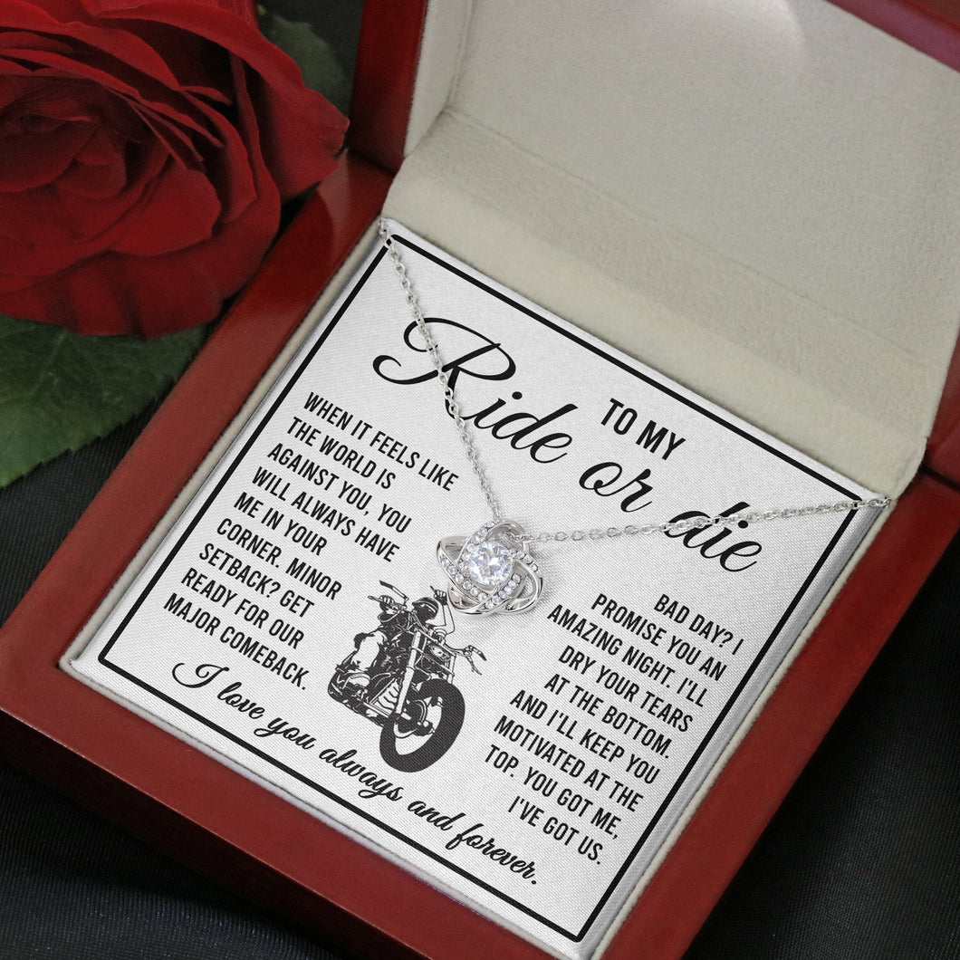 To My Ride or Die I Love You Always and Forever Necklace, Love Knot Necklace, To My Wife Biker Necklace