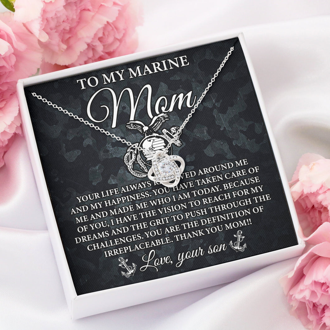 To My Marine Mom Love Necklace, Love Knot From Your Son, Gift For Military Mom, Marine Mom Jewelry