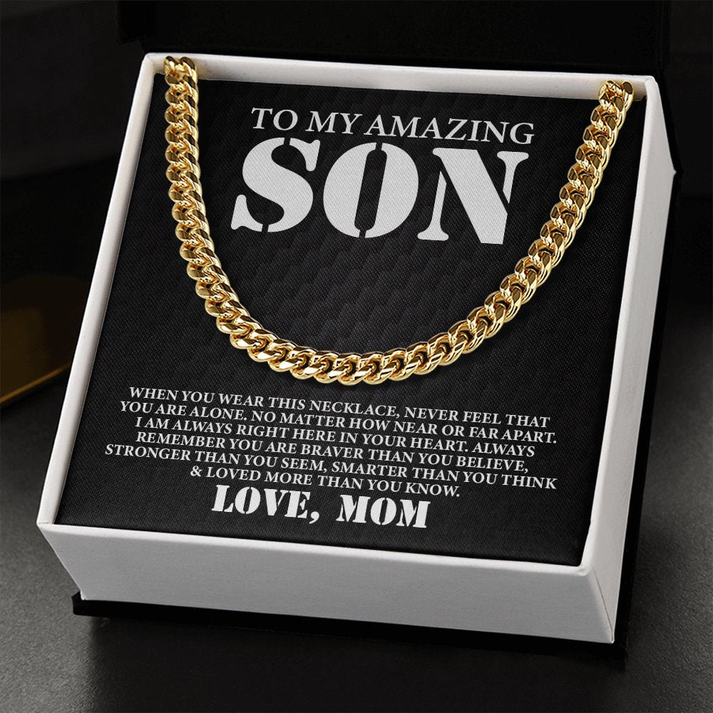 To My Amazing Son Love Necklace, Son Cuban Chain Necklace, Mother To Son Gifts, For Son From Mother