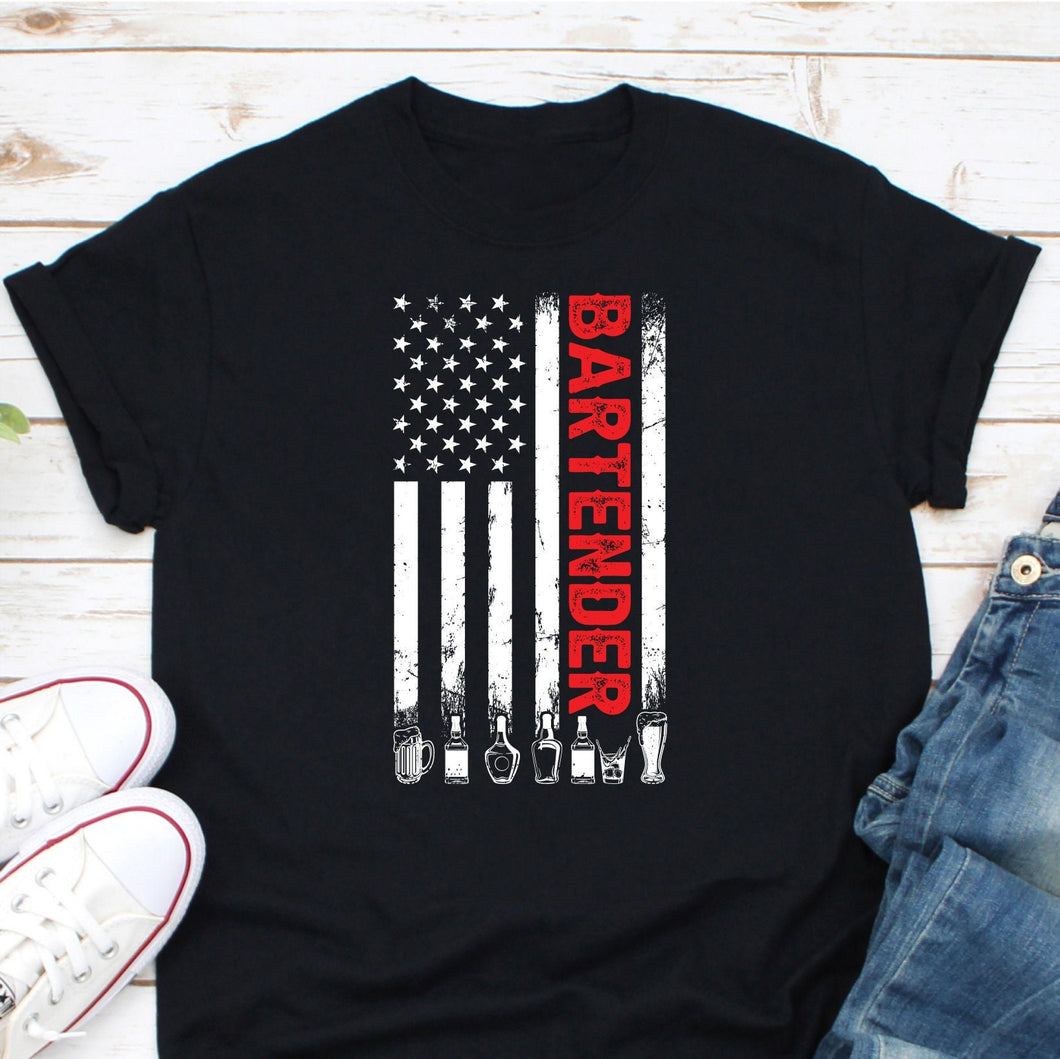 American Flag Bartender Shirt, Barmaid Shirt, Bartender Gift, Barman Shirt, Barista Shirt, Bartender Shirt