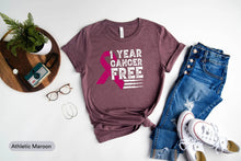 Load image into Gallery viewer, 1 Year Cancer Free Shirt, Breast Cancer Survivor Shirt, Breast Cancer Awareness Shirt, Pink Ribbon Shirt
